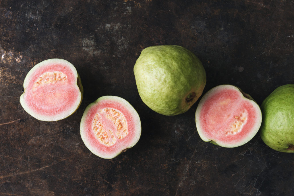Whole and cut guava 