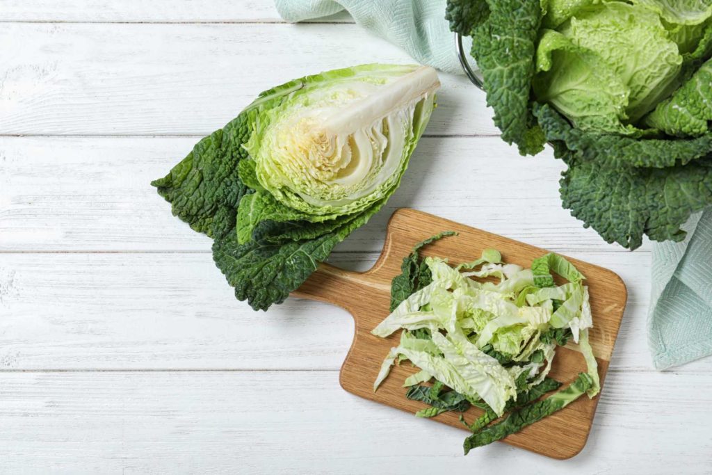 Whole, chopped, and shredded savoy cabbage