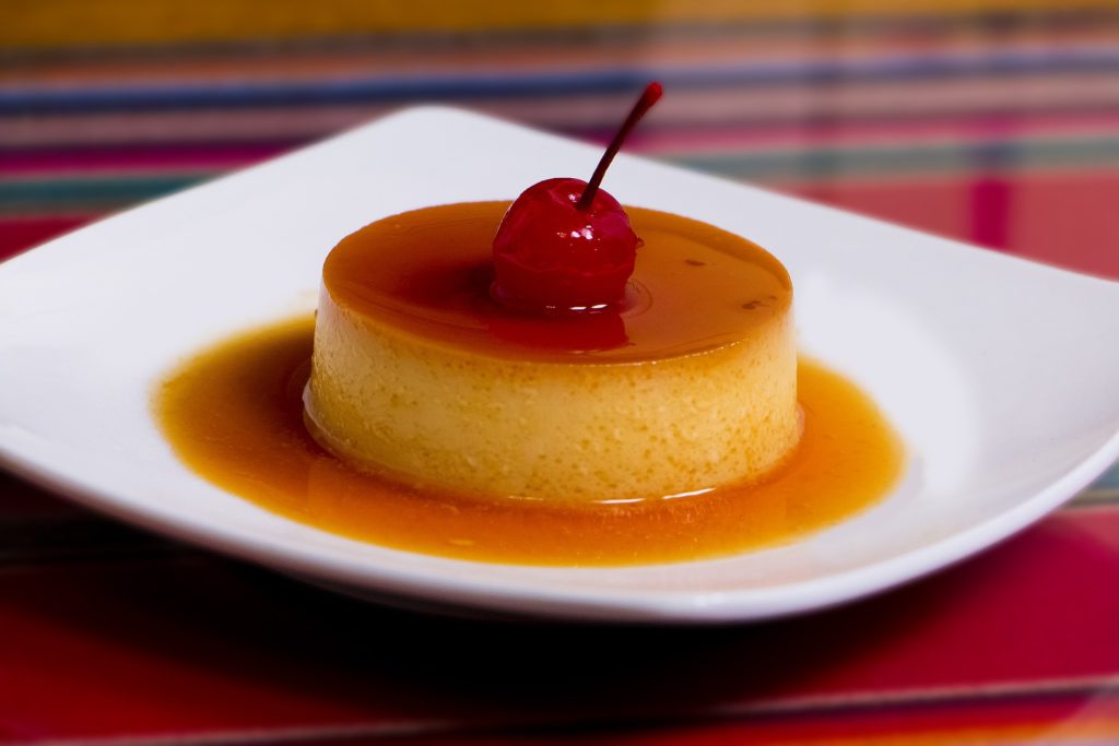 caramel flan made with sweetened condensed milk - kids are great cooks 