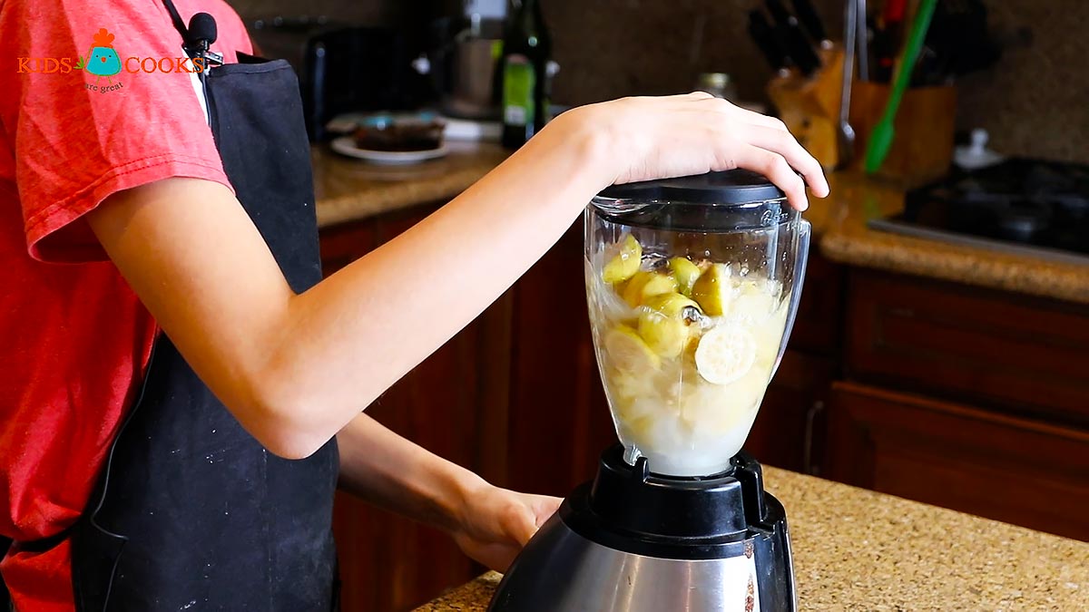 blend the guavas with 2 cups of water