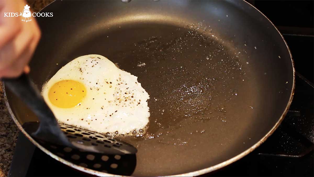 After two minutes, flip your egg